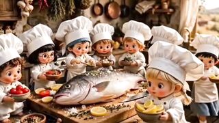Tiny Baby Chefs Cooking Giant Fish 🐟 Adorable Mini Chefs Full Story ❤️