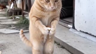 A cat catches a chicken.