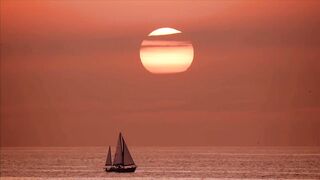 Golden Ocean Sunset & Sailing Boat | Peaceful Marine Sunset Ambience