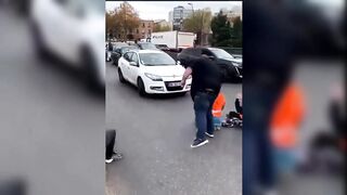 French removes mens blocking the road