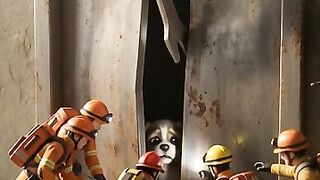 Firefighters Rescue a Puppy Trapped in a Collapsed Building