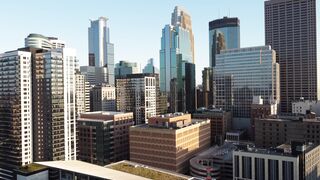 Aerial view of Minneapolis skyscrapers capturing the urban skyline.