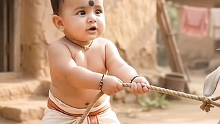A boy talking cow