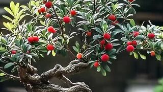 Beautiful Red Berries on a Bonsai Tree