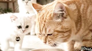 Baby Cat Steals Orange Cat’s Food 😂🐱