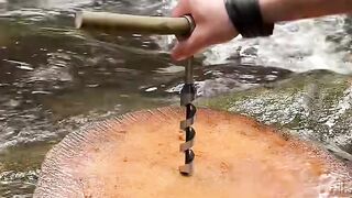 Cooking grilled fish by the river