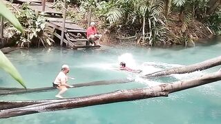 Swimming in the blue river
