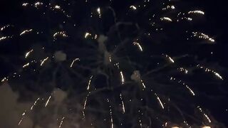 Golden Fireworks Bursting in a Dark Night Sky