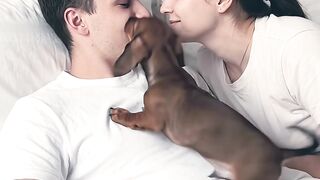 They tried to have a cute moment... but the puppy had other plans 😂