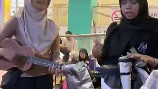 A street musician with a funny voice