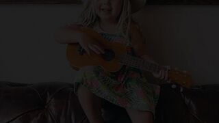 before - after Little Girl Playing Ukulele on Wooden Crate in Enchanted Forest