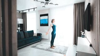 Home Yoga Exercises and Fitness Workout in Living Room