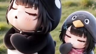 Gugugaga the little penguin with her little sister