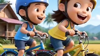 Upin Ipin naik sepedah