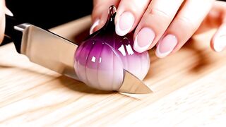Satisfying ASMR: Slicing a Clear Glass Red Shallot 💜✨