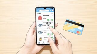 Online Shopping Smartphone With Credit Card Ecommerce Concept in Manga Style