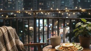 Cozy Rainy Night on Balcony | City View Ambience