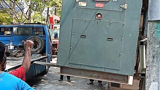 Moving a 200 kVA generator unit using a 7-ton capacity forklift for rental.