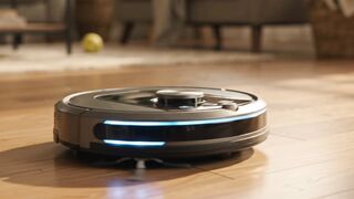 Golden Retriever Puppy and Robot Vacuum Cleaner