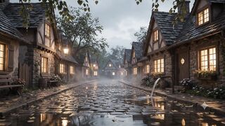 Cozy Rainy Evening in a Medieval Village Street