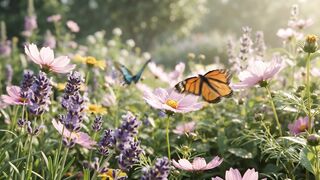 Beautiful Butterflies in a Sunny Spring Garden