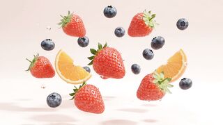 Fresh Floating Fruits Animation with Strawberries, Blueberries, and Oranges