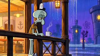 Squidward in the rain