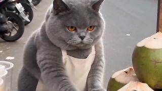 Hot day🌞best to buy young coconut from cute cat couple😂