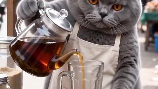 A cat couple is selling fresh Thai tea😍
