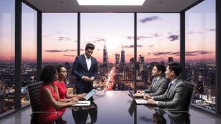 Business team looking at skyline