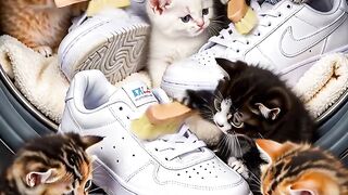 The kittens got hired at the sneaker cleaning shop