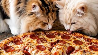 MEGALODON PIZZA vs Two Giant Cats 🍕😹