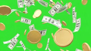 Gold coins and dollars falling