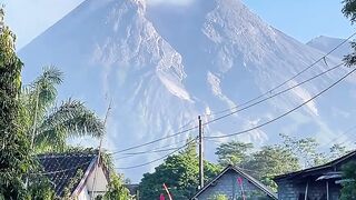 The Majestic Mount Merapi Viewed from a Residential Area in Sleman, Yogyakarta