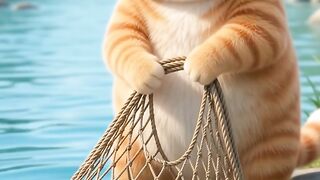 Orange Cat Grilling Fish