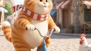 Cat Riding Bicycle and Cooking Chicken