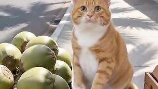 funny cat coconut vendor