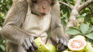 ASMR Monkey Eating Crunchy Guava (Amrood) 🍐 | Satisfying Seed Sounds