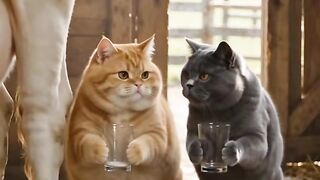 "Two Cats, One Cow, and Fresh Milk"