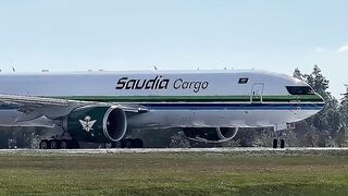 Saudia Cargo Boeing 777F Takeoff at Paine Field | HZ-AK75