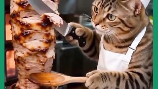 GATO FAZENDO LANCHE