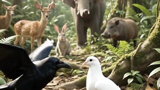 Monkey meet the beautiful birds and ugly birds in forest