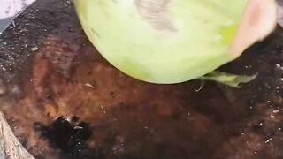 green pink coconut fresh water cutting skills ASMR