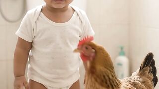 😂🐔 Funny Baby vs Chicken