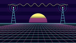 Synthwave Retro Grid Radio Waves Animation