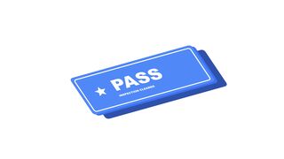 Isometric Blue "PASS" Inspection Cleared Badge Animation