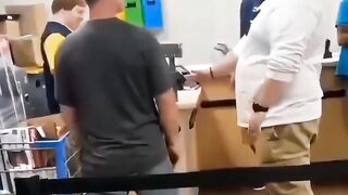 An aggressive customer gets checked out