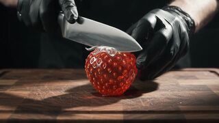 Satisfying ASMR: Slicing a Clear Glass Strawberry 🍓