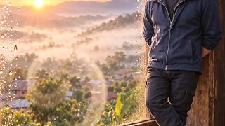 Secangkir Kopi dan Cahaya Fajar di Jendela Kayu