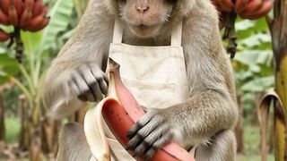 Eating red banana so big